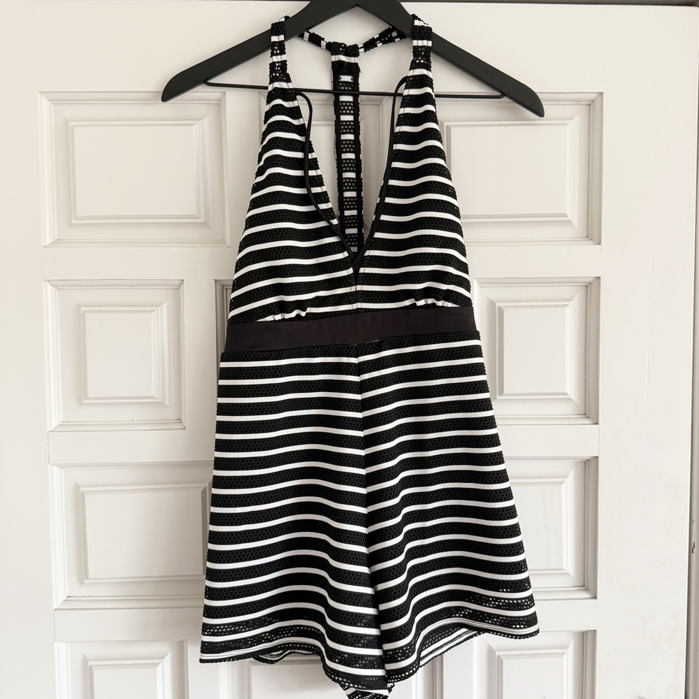 NWT Stone Row Black & White Striped Halter Romper Size XS